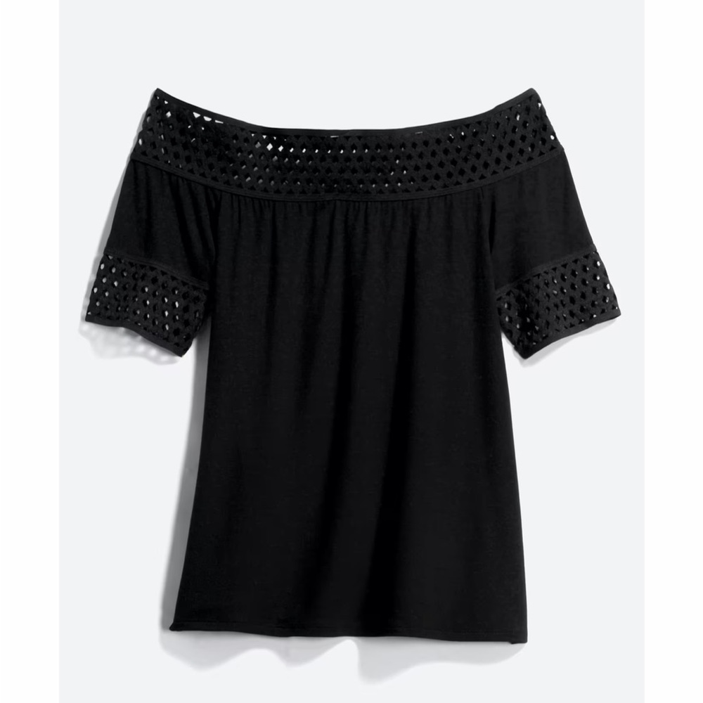 Elegant Black Eyelet Off-Shoulder Blouse